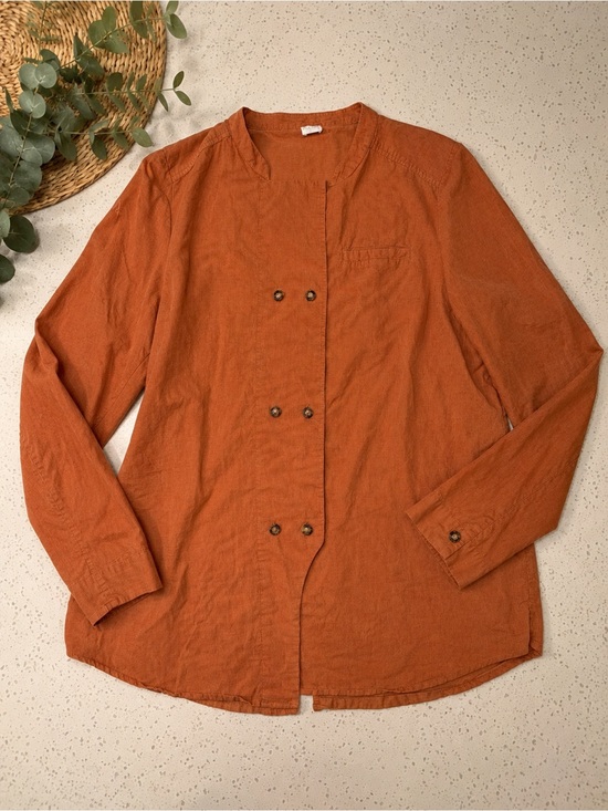 Poetry Tops - Poetry Linen Blend Button Down Shirt Size 18 Rust Orange Boho Cottagecore